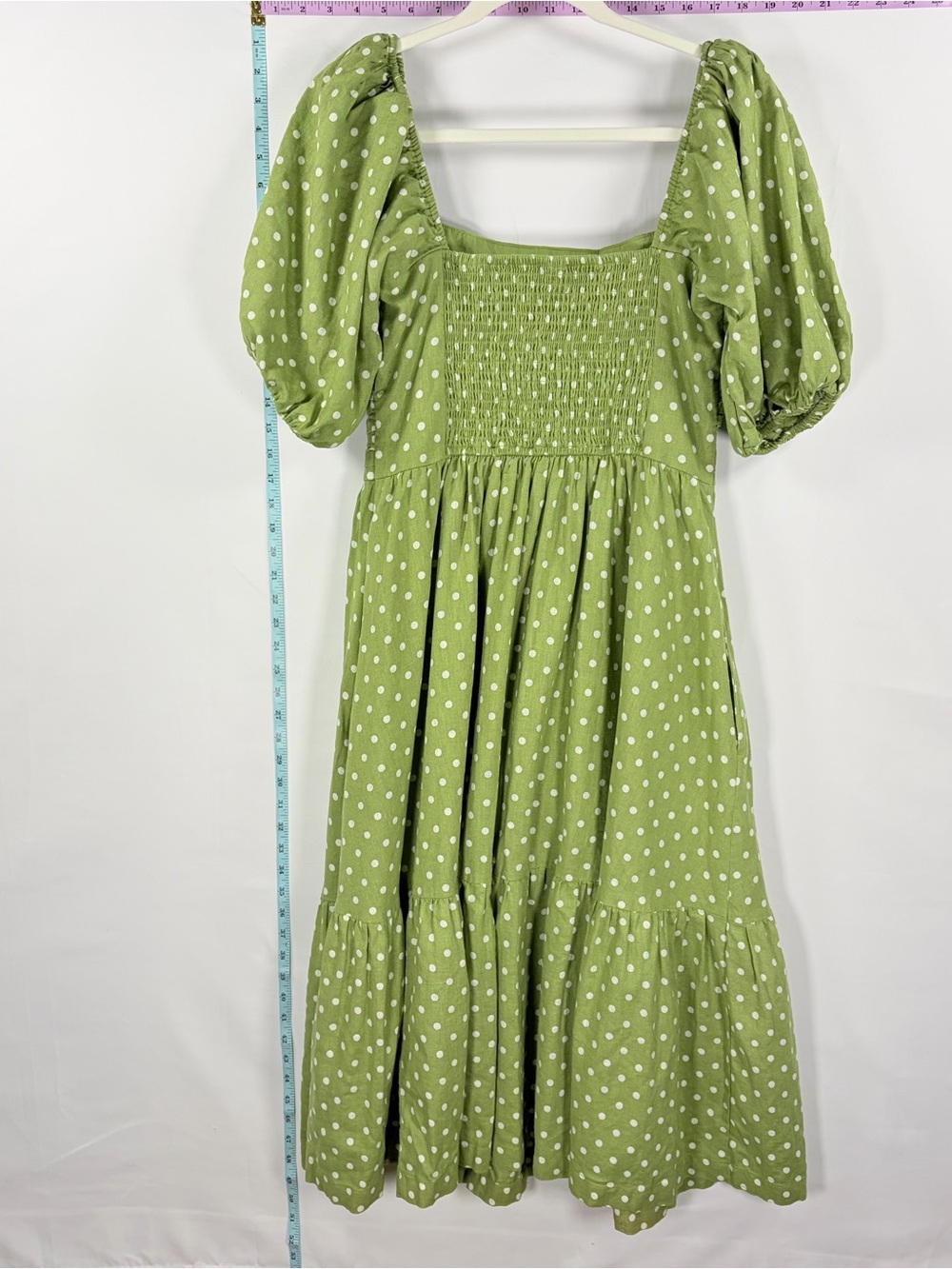 Abercrombie & Fitch Green Polka Dot Puff-Sleeve Midi Dress - Picture 7 of 14